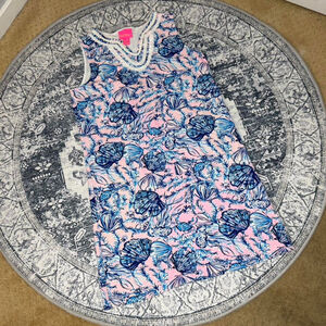 Lilly Pulitzer Pink & Blue Mini Harper Shift Shell Print Dress - XL (12-14)